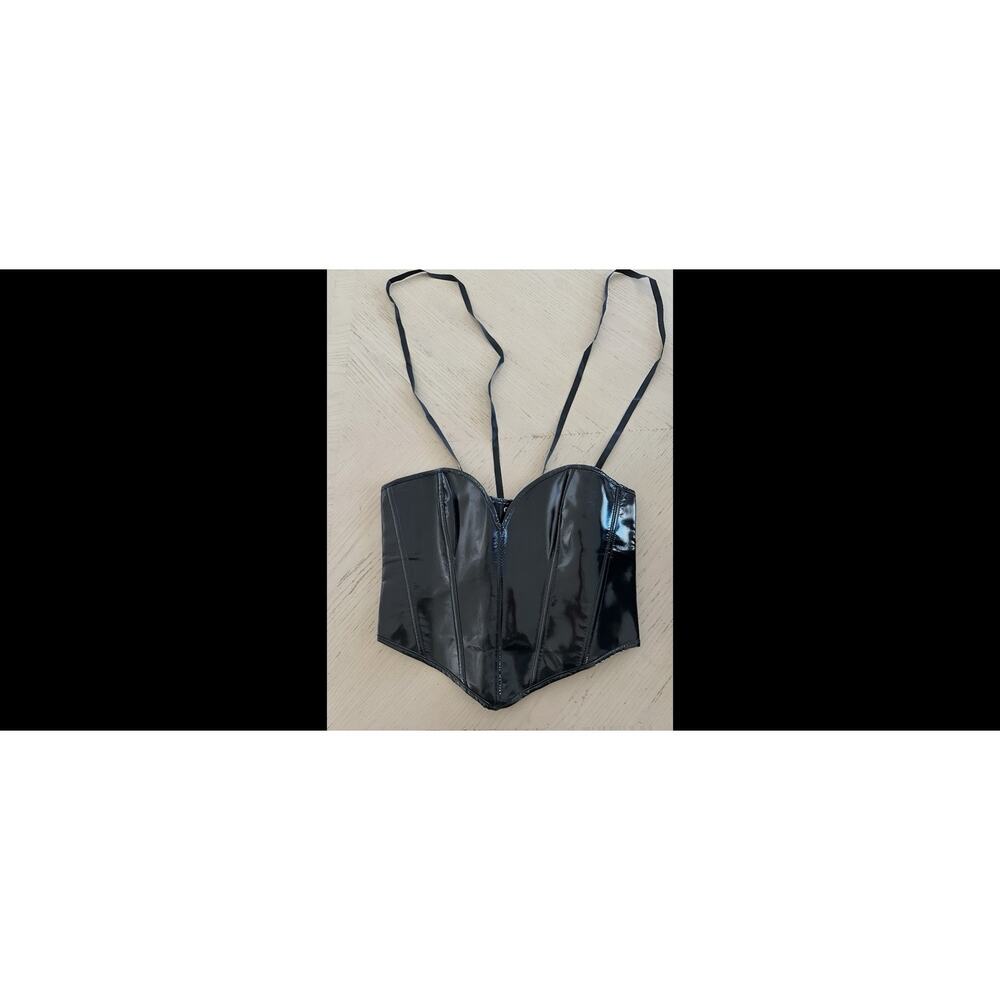 WERFORU Women PU Leather Corset Top Lace up Tied Underbust Halloween SZ M